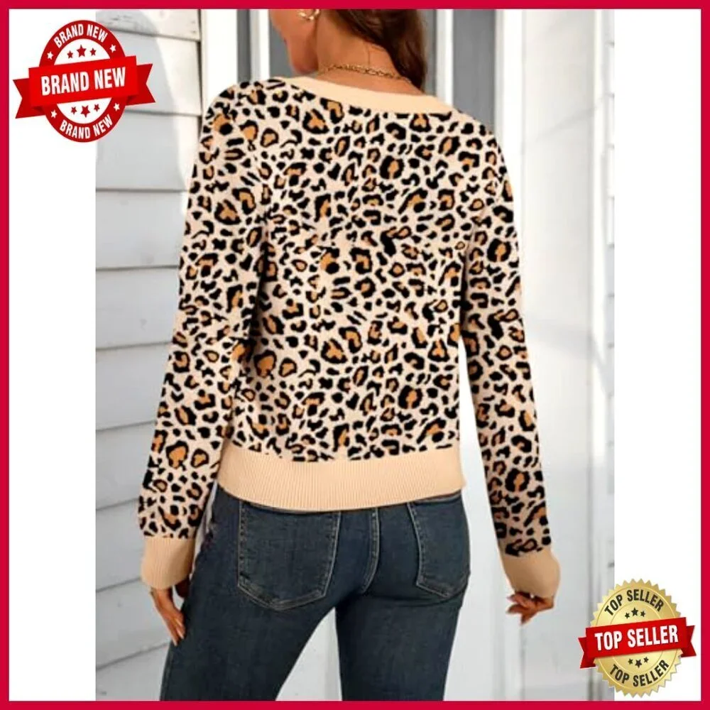 Cropped Cardigan Sweater Floral Leopard Print Button Front Shrug Chic_4